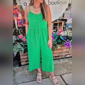 Boutique Lovely Melody Green Wide-Leg Jumpsuit Sleeveless Empire Waist